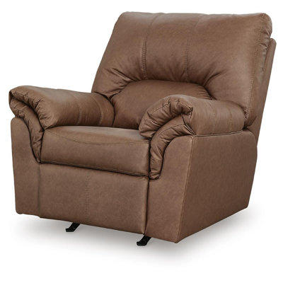 Lalie Manual Rocker Recliner Chair, Jumbo-Stitching, Caramel Faux Leather
