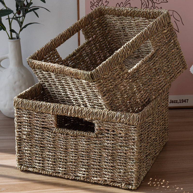 Seagrass Wicker Storage Baskets with Built-in Handles for Organizing, Decorative, Large and Small