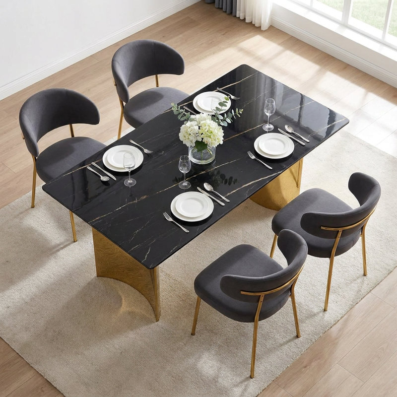 Table de salle à manger rectangulaire Kennetra, H 29,5 po x L 62,9 po x l 35,4 po, Or