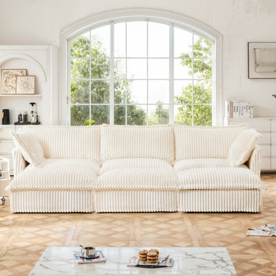 Living Room Sofa Slipcovered Sofa 3 Seater Sofa With 3 Ottomans