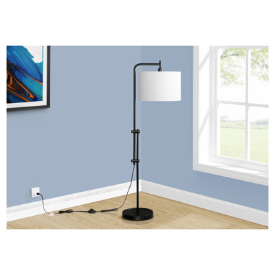 63.5" Black Metal Arc Floor Lamp with Ivory Fabric Drum Shade