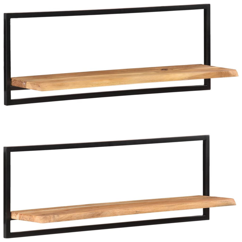 Ensemble de 2 tablettes murales flottantes en bois naturel avec cadre noir au design moderne