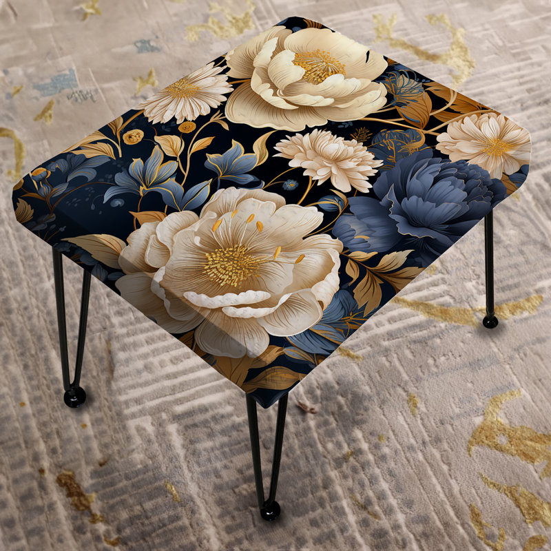 Motif de pivoines bleues et beiges - Boho