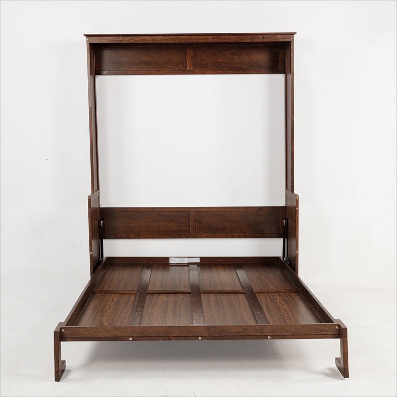 Grand lit escamotable en bois, lit escamotable mural peu encombrant, armoire murale avec vérins à gaz, Noyer