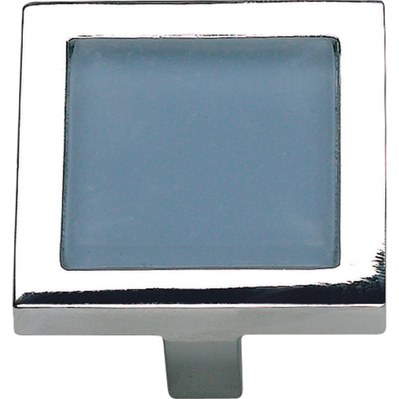 Spa 1 3/8" Length Square Knob, Polished Chrome/Blue