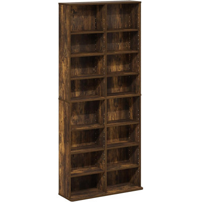 16-Shelf Multimedia Media Storage Tower Rack with Adjustable Shelves, Amber Pine by Ophelia & Co.