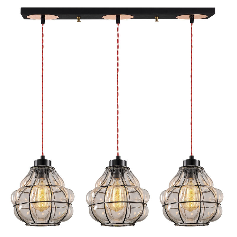 Luminaire suspendu géométrique à 3 lumières pour îlot de cuisine Margolis, Noir