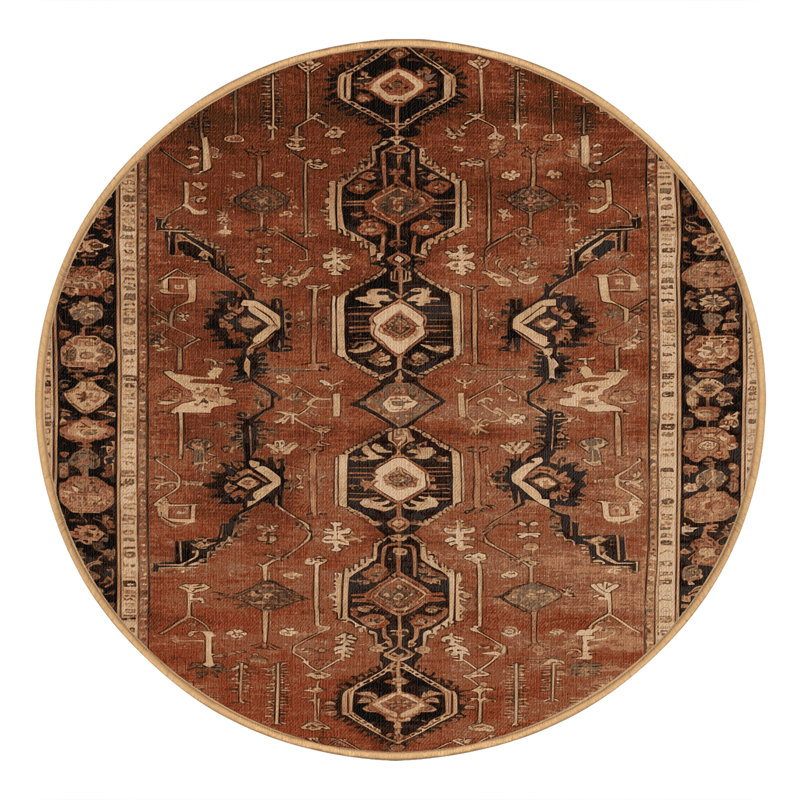Tapis brun lavable à la machine, Rond 3 pi