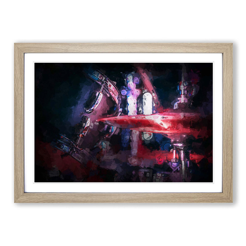 Drum Kit in Abstract - Picture Frame Graphic Art Print, 48cm H x 65cm W x 2cm D, Oak Framed