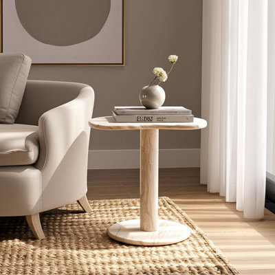 Table d'appoint en pierre et marbre, base sculpturale pour bureau à domicile, salon, style Valencia - ivoire 21 po