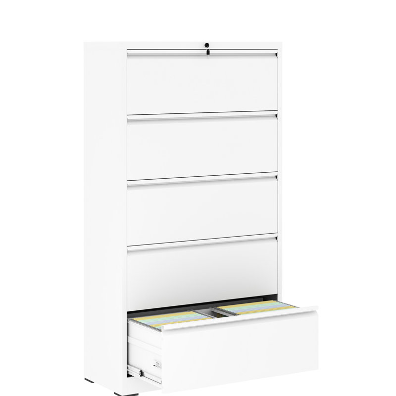 Classeur à 5 tiroirs en métal blanc, armoire verrouillable stable pour bureau avec serrure, maison, Blanc