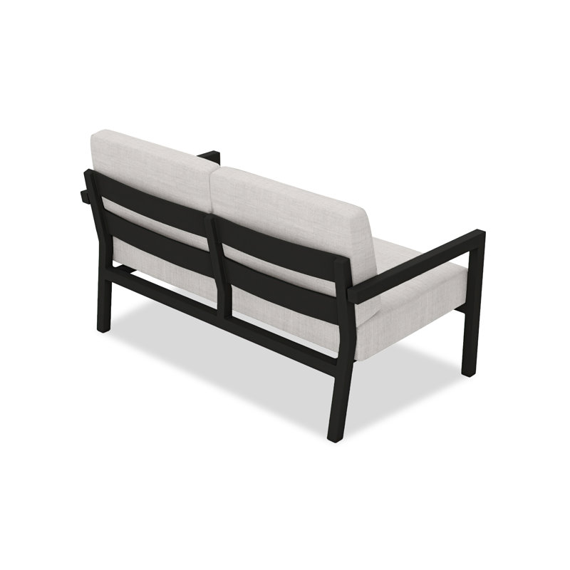 Vivant 56.25" Wide Outdoor Loveseat with Sunbrella® Cushions, Black, Canvas Natural Sunbrella® Canvas