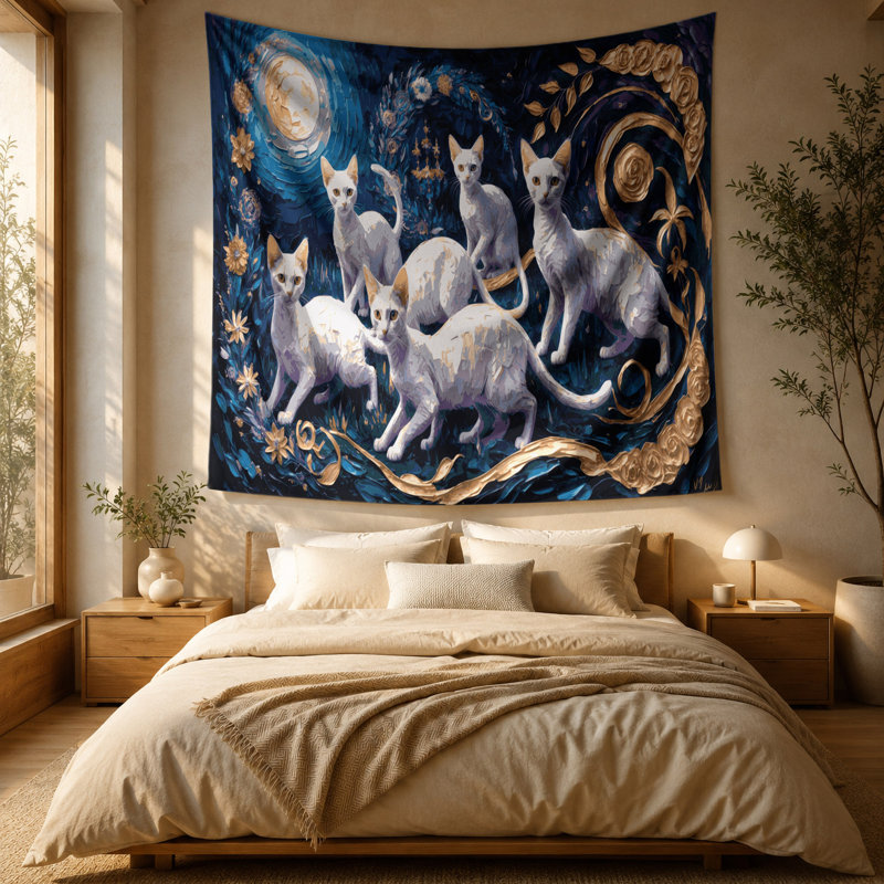 Tapisserie murale ukrainienne Levkoy avec des chats, 51 po x 60 po