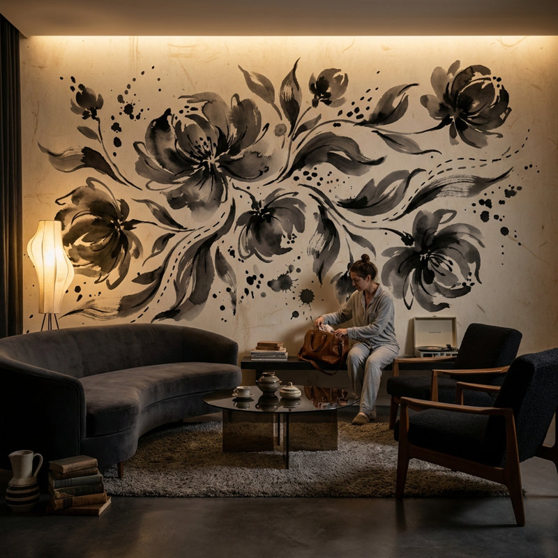 Adhésif mural floral, 100 po x 96 po, Non tissé non collé