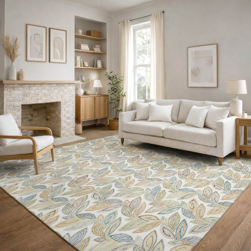Tapis botanique Premium lavable à la machine Villers, Ivory, 10 pi x 14 pi