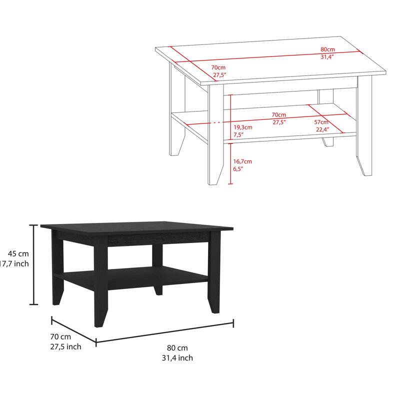 Table basse en noir et gris anthracite avec tablettes pour télécommandes Chic Extra Storage Home