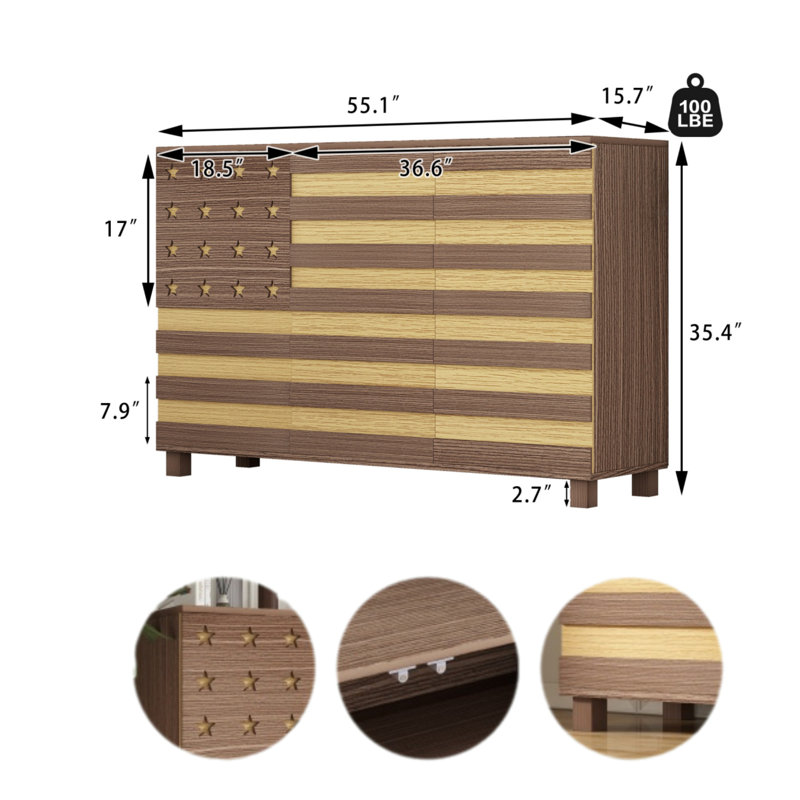 Armoire de rangement multifonctionnelle de 55 pouces, Noyer