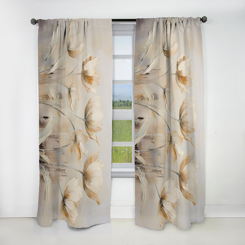 Symphonie I - rideau occultant à motif floral tulipe beige - 1 panneau, L 52 po x L 90 po