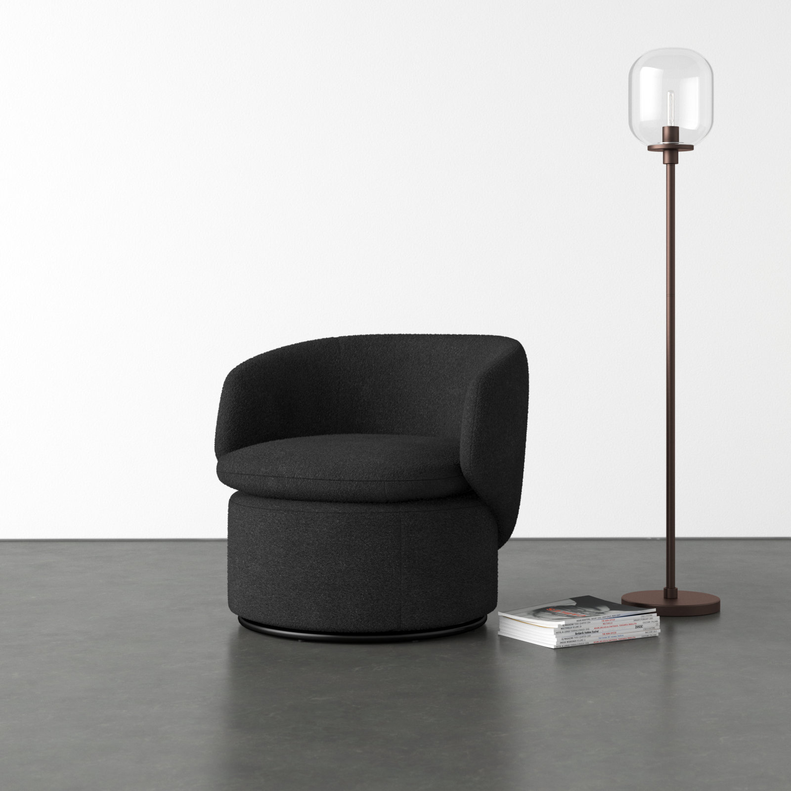 Janice Pine Swivel Barrel Chair, Black