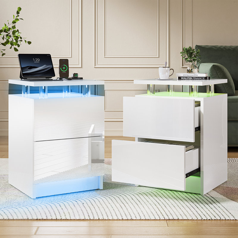 38cm W Acrylic Bedside Table, White