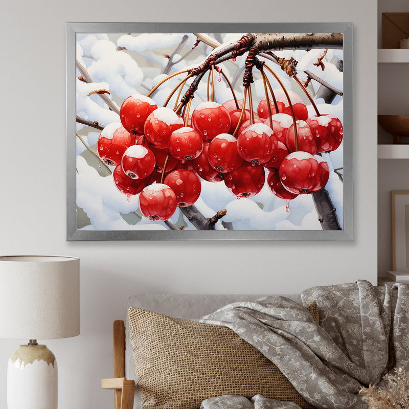 Hiver rouge cerisier - art mural cerise, Cadre de coin argenté fermé, H 30 po x l 40 po x P 1,5 po