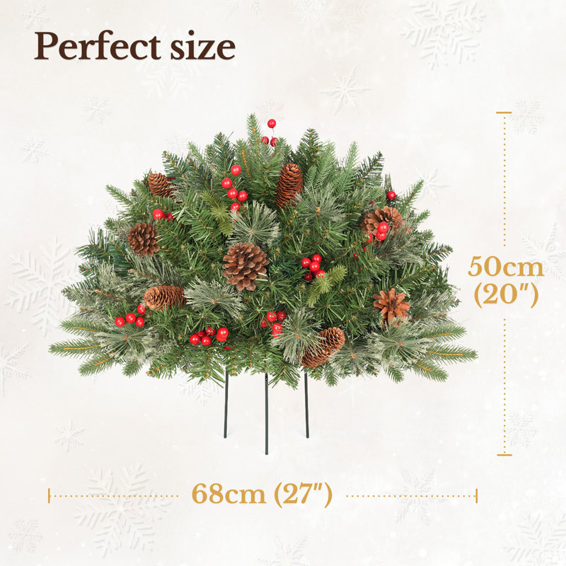 Pre-lit Fan-Shaped Outdoor Christmas Tree with Metal Stake, 68*68*45cm