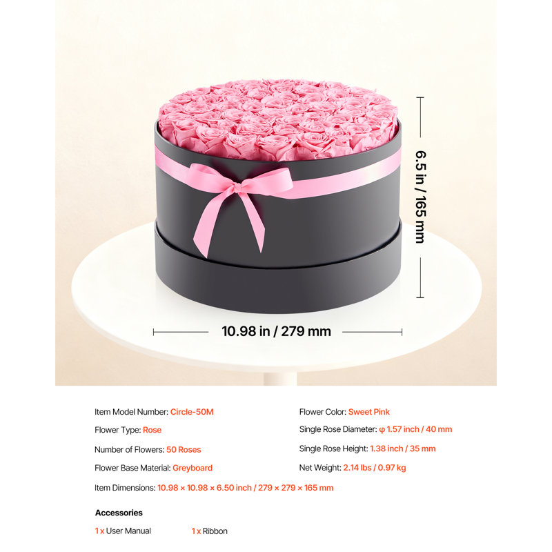 Forever Flowers, 50 Preserved Roses in a Box, Eternal Flowers Immortal Bouquet Birthday Present for Delivery Prime Women Her Wife Mothers, Anniversary, Valentine's Day,Christmas, Sweet Pink