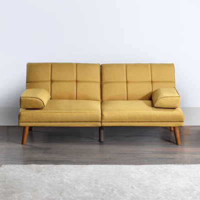 Gina 71 Inch Adjustable Futon Sofa Bed, Square Tufted, Tapered Legs, Black