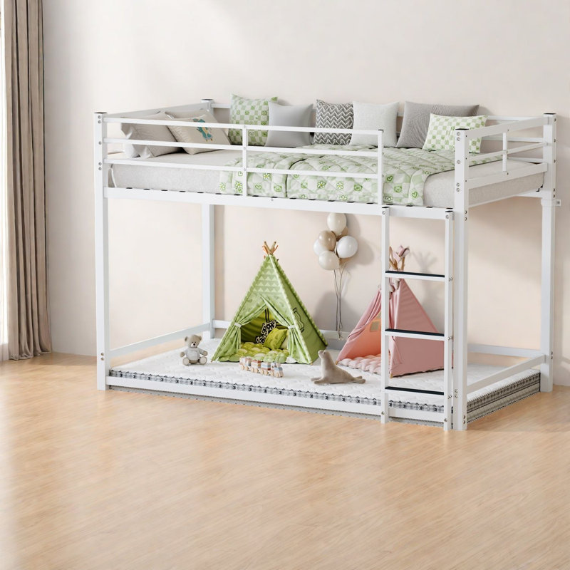 Lits métalliques modernes avec rangement, barrière de sécurité haute, lits jumeaux superposés pour enfants, Blanc