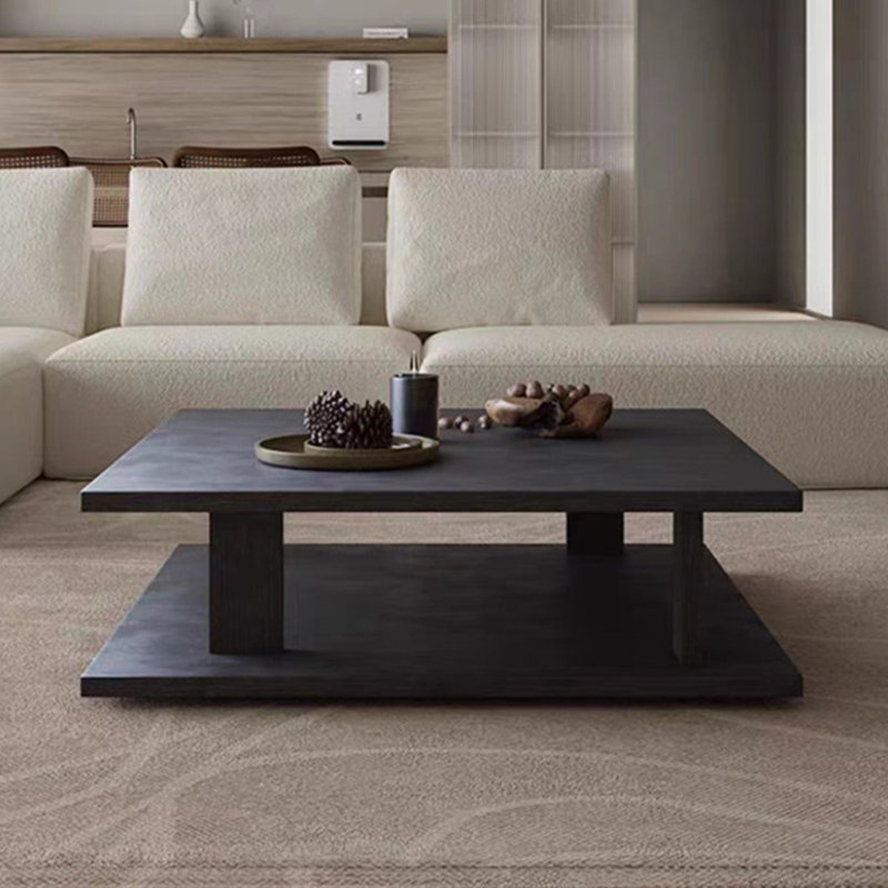 Table basse moderne en bois massif minimaliste., Black, H 14,9 po x L 39,3 po x l 39,3 po