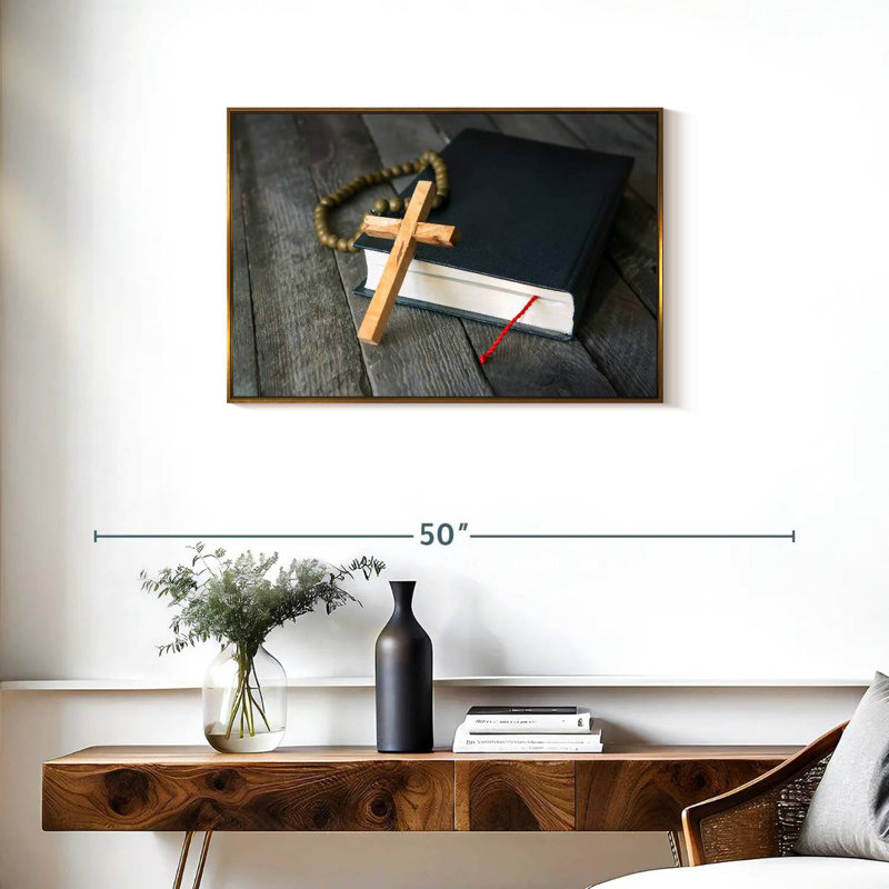 Croix en bois, Cadre flottant doré, 31 po x 21 po