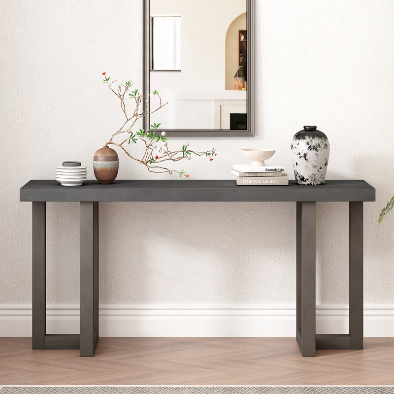 U_STYLE Console avec pieds en pin massif, Gris, Gris