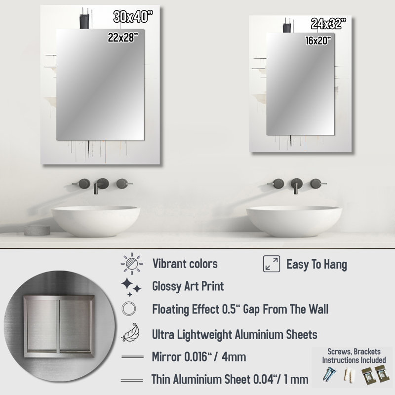 Grey Yellow Minimalism Purity Of Form VI - Minimalism Mirror, Gray Unique Wall Mirror, Printed Metal Art, 40" x 30"