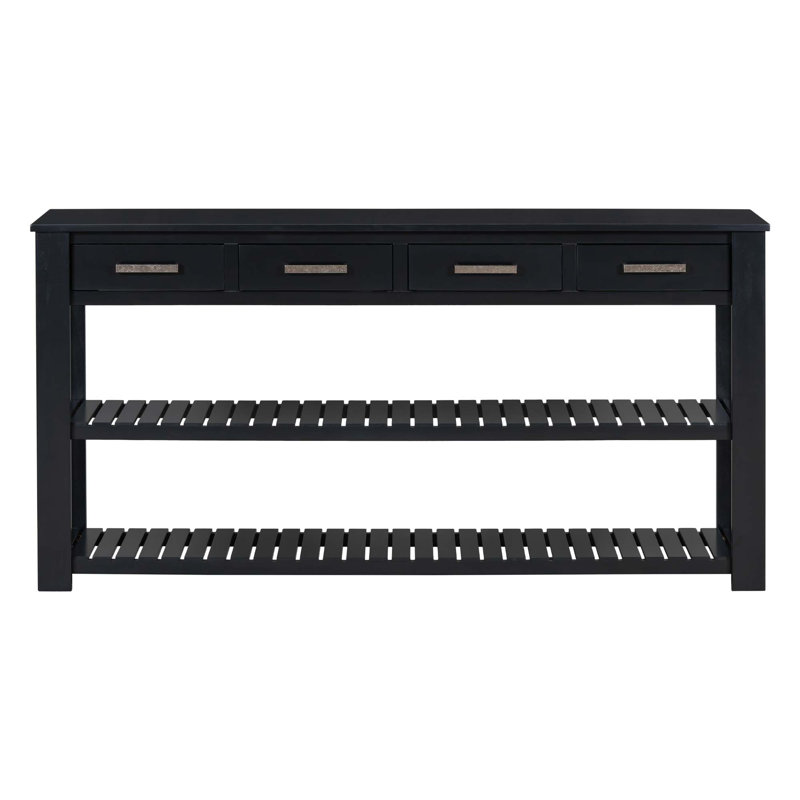 Entryway Console Table with 4 Drawers and 2 Shelves, Suitable for Entryways, Living Rooms., Black
