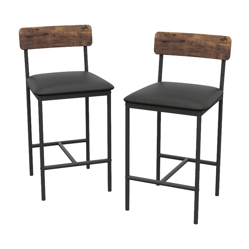 Counter Stool with Metal Frame, Black Seat/Brown Frame