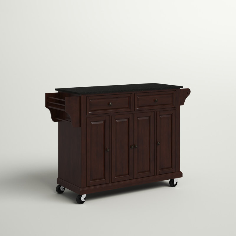 Monty Granite Top Kitchen Island, Vintage Mahogany, Black