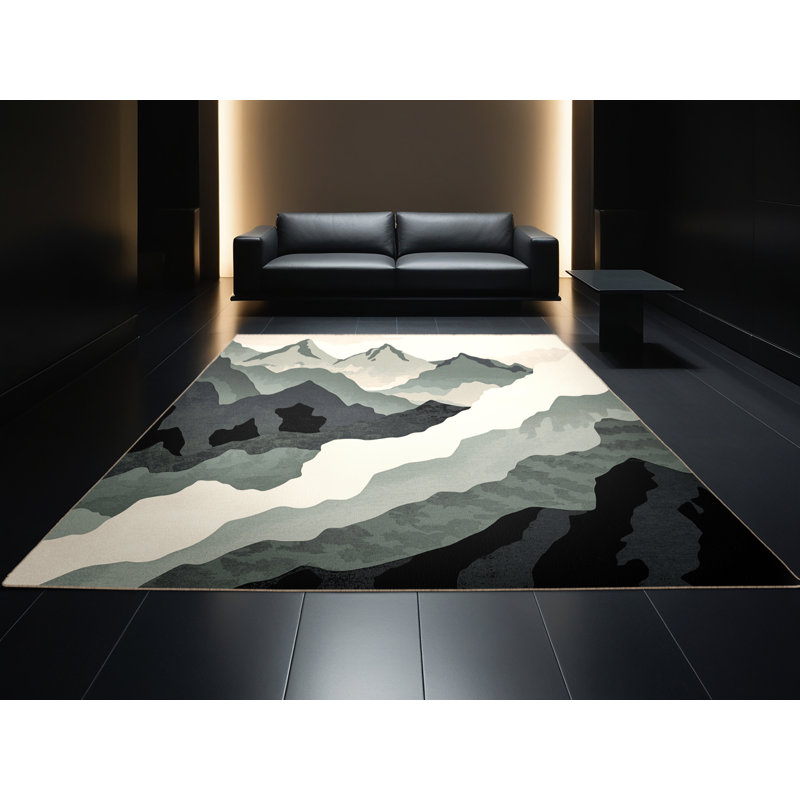 Machine Washable Paitlyn Patagonia Landscape Rustic Arc Rug in Beige – Beige Binding, 2x5
