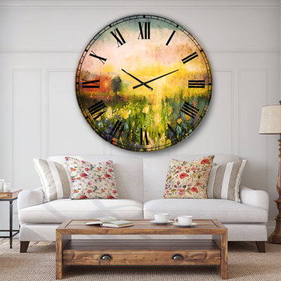 Sunset Meadow Landscape - Horloge murale traditionnelle