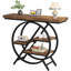 Console de vestibule industrielle 39,4 po à 4 niveaux avec structure en métal à cercle géométrique et tablettes de rangement - Canapé d'appoint brun rustique pour le salon et le couloir