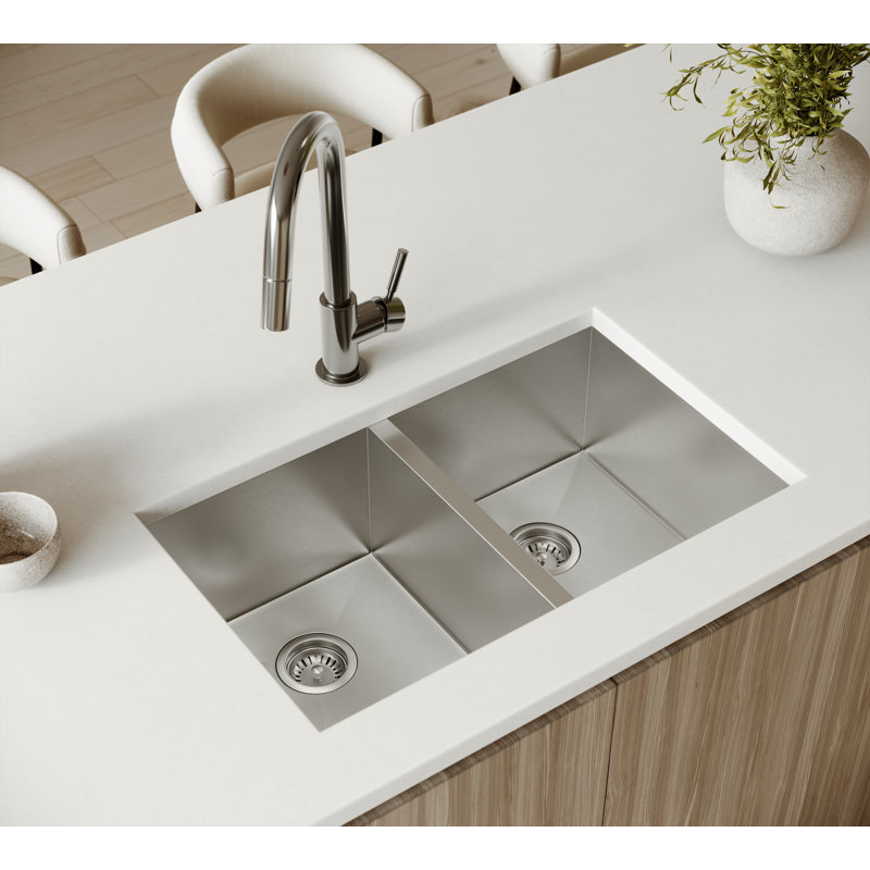 Évier de cuisine double encastrable en acier inoxydable 304 de calibre 18 KSS-2918-0-DBL Cantrio