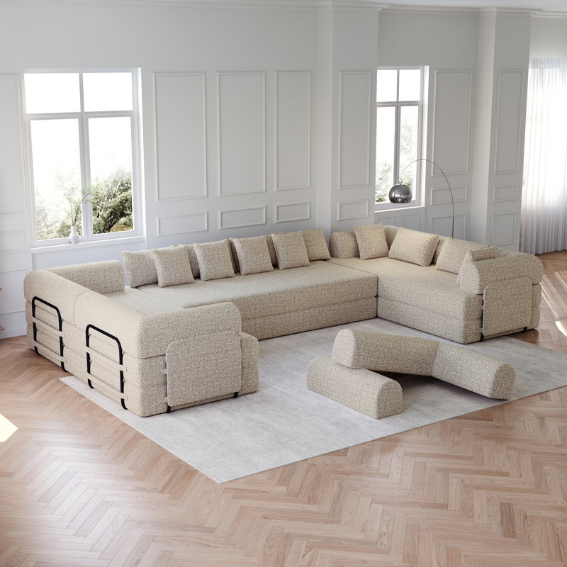 Canapé-lit convertible avec coussin cylindrique, canapé-lit pliant en chenille avec, canapé-lit pliant avec poche latérale, canapé-lit de plancher, 3 pièces
