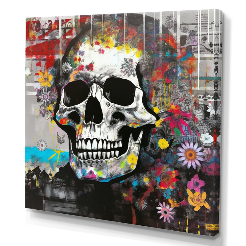 «Graffitied Skull I» sur toile, Toile tendue, H 24 po x l 24 po x P 1 po