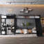 Lit superposé simple en L en métal avec lit mezzanine simple, bureau, port USB, tablettes de rangement et glissière-121885247
