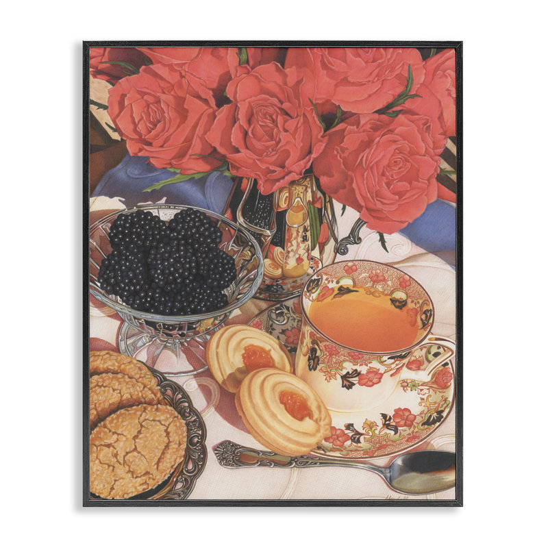 Thé et baies par Mardell Schuster, Giclée encadrée noir minuit, H 14 po x l 11 po