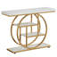 Console industrielle de 41,3 po, canapé d'entrée à 4 niveaux avec base circulaire, table d'appoint moderne étroite avec rangement pour le salon, le couloir, le vestibule, la finition blanche et dorée