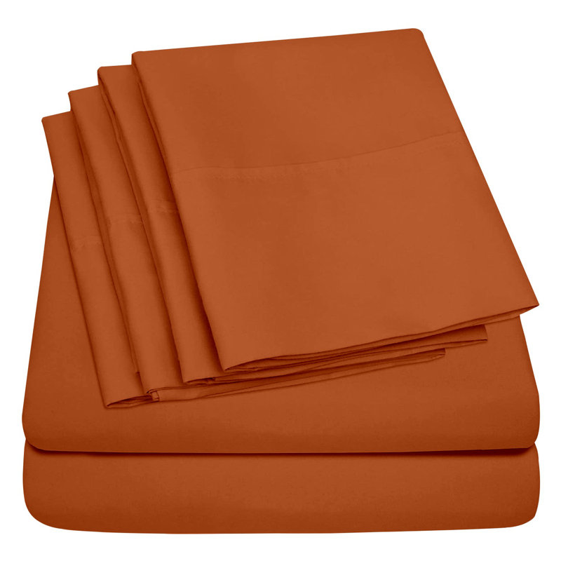 6Piece Microfiber Bed Sheets  Soft, WrinkleFree, Deep Pocket Fit, California King Sheet Set with 4 Pillowcases, Terracotta