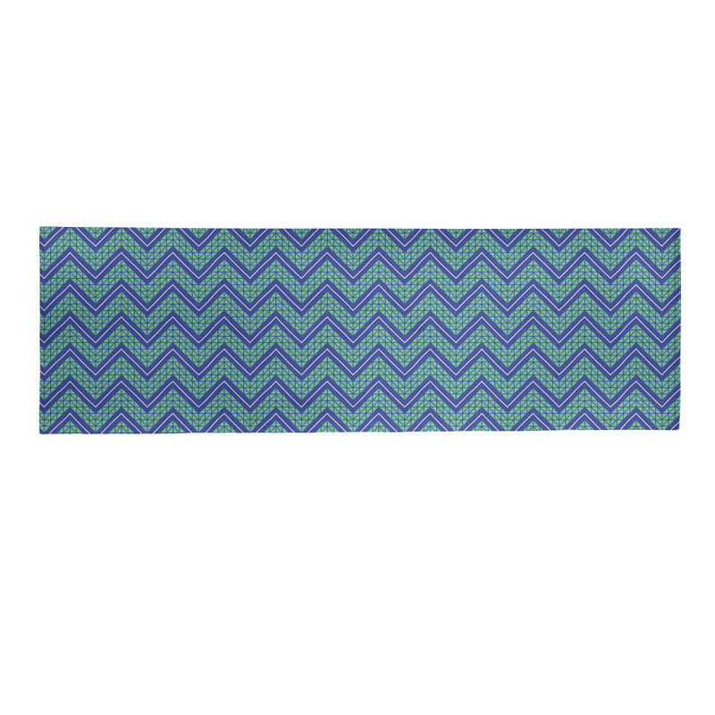 Tapis vert/bleu à chevrons à main, Tapis de couloir 2 pi 5 po x 8 pi