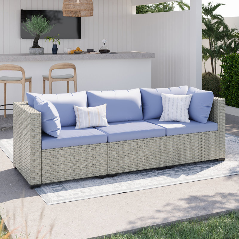 Ensemble de 2 chaises d'angle pour l'extérieur en osier, Bleu, Grey