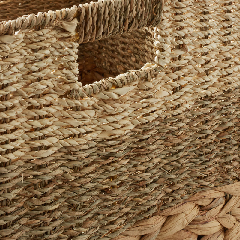 10.5" Mixed Weave Hyacinth Seagrass Storage Basket Cubes, Natural - Set of 2, 38.04 Quart