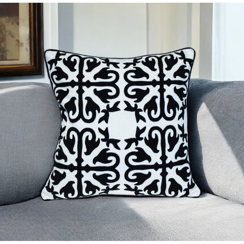 Coussin décoratif en coton 20 po noir et blanc